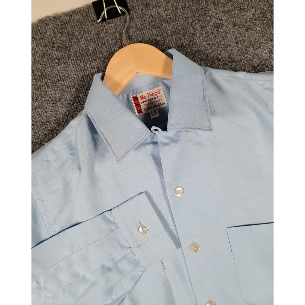 Vintage 60s Mac Phergus Loop Collar Button Down Shirt Small Blue Long Sleeve